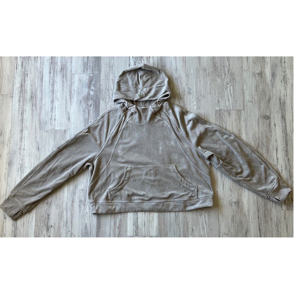 Lululemon Scuba Oversized Corduroy Ribbed Hooded Pullover Grey LW3HEHS XL/XXL